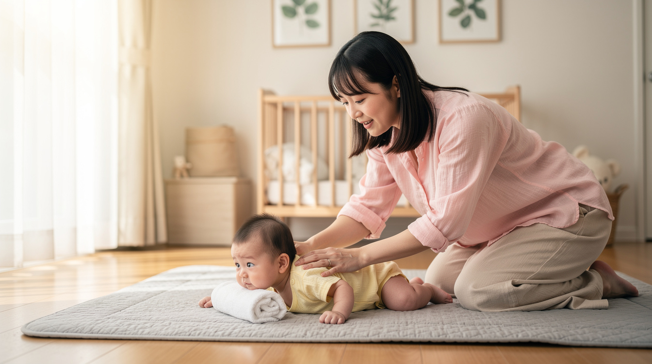 赤ちゃん頭形歪み直し方②｜うつぶせ練習で頭への圧力を分散させる