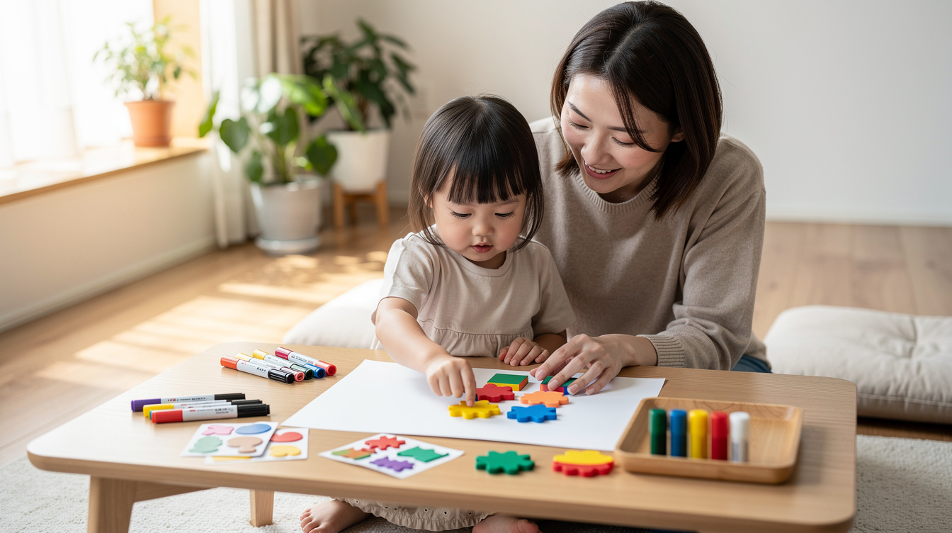 2歳室内遊びアート汚れないおすすめ方法①〜④|貼る・押す系アイデア