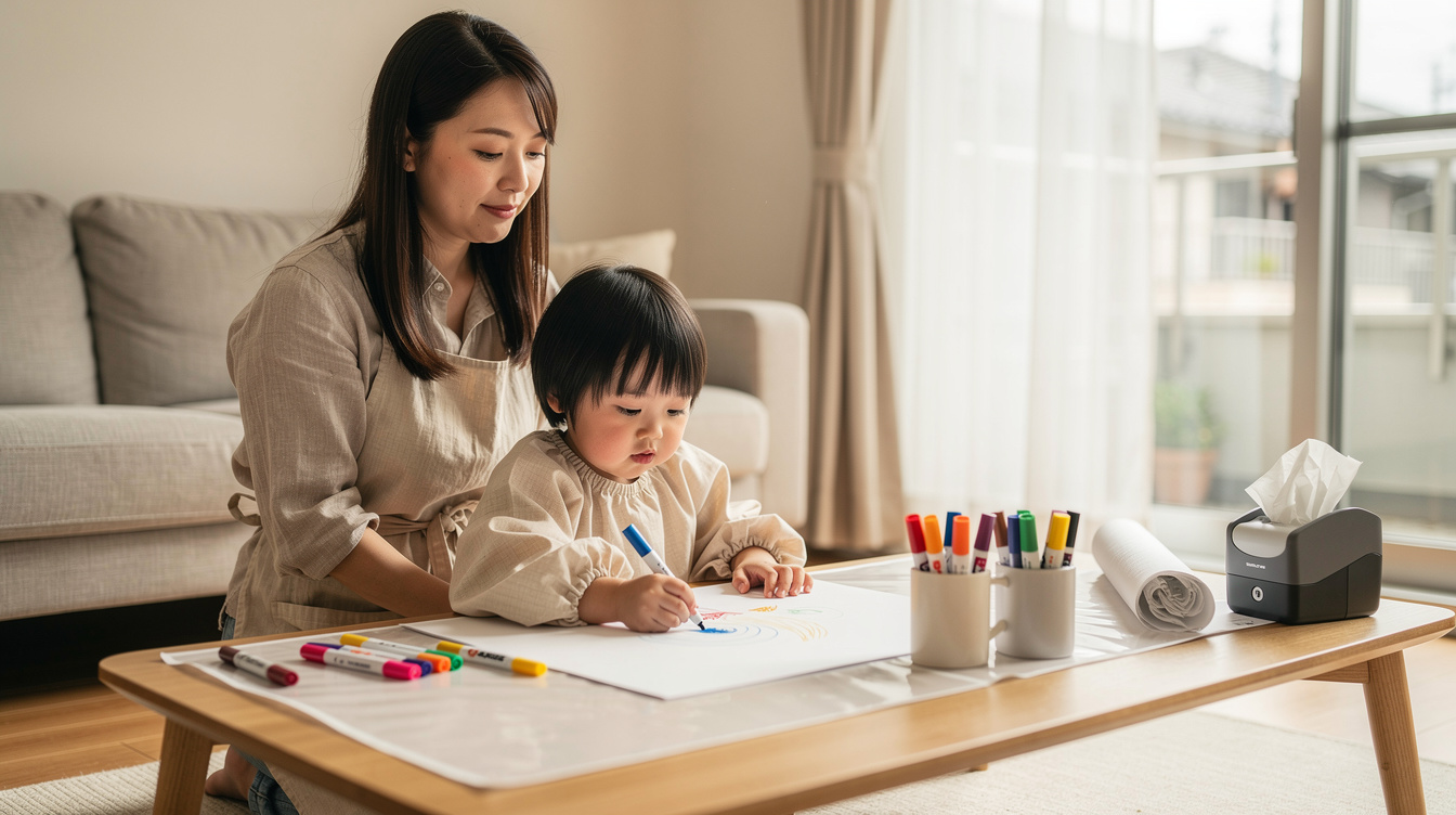 2歳室内遊びアート汚れないために揃える必須グッズ