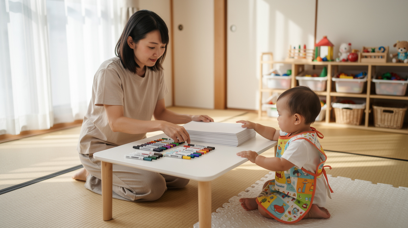 2歳室内遊びアート汚れないための環境づくりと事前準備