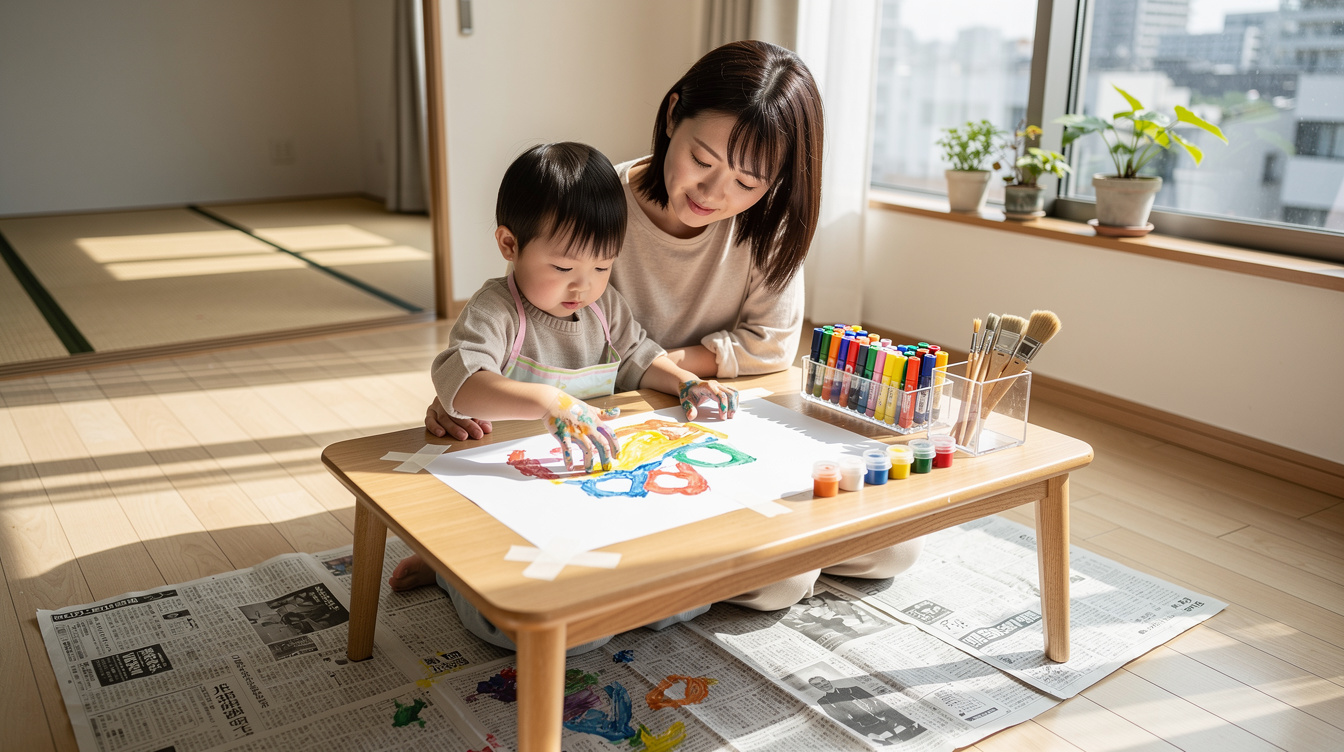 2歳室内遊びアート汚れない|セットアップの具体的な手順