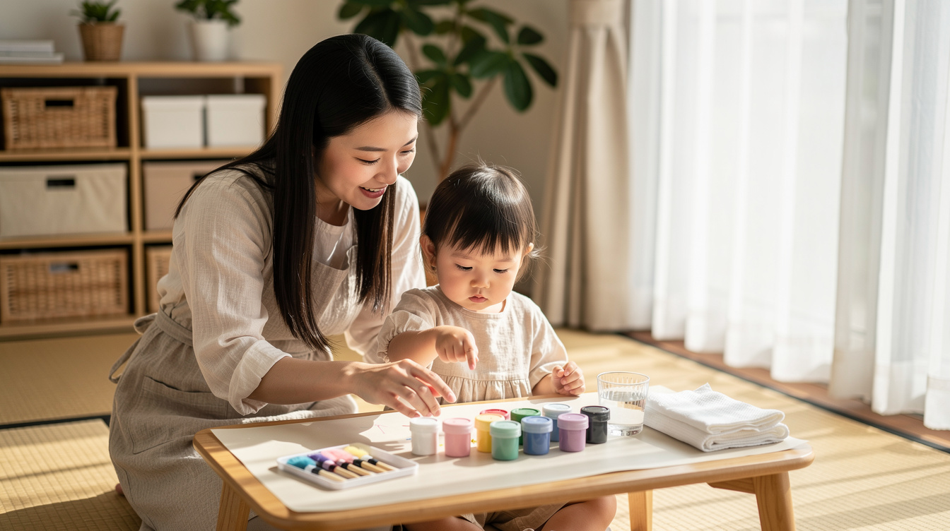 2歳室内遊びアート汚れない準備の基本セットアップ