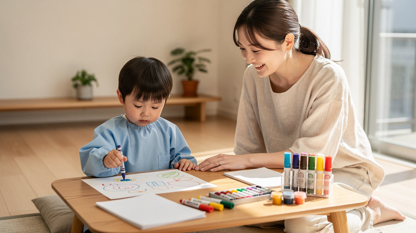 2歳室内遊びアート汚れないクレヨン・絵の具の選び方