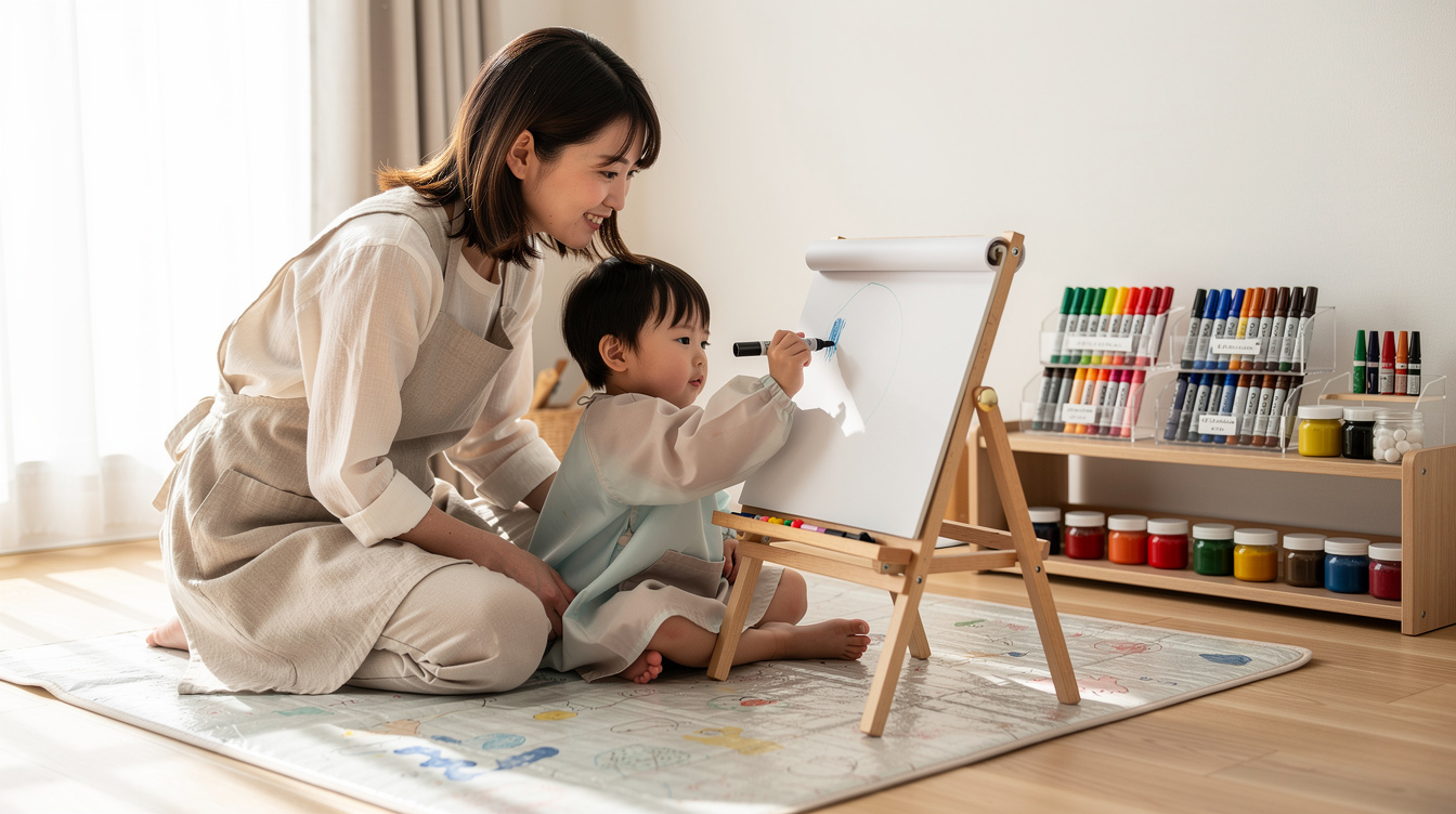 2歳室内遊びアート汚れないための道具・画材の選び方
