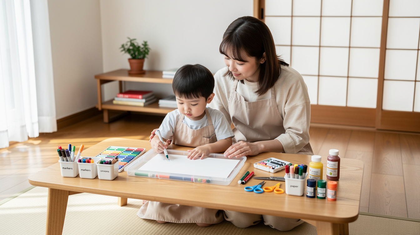 2歳室内遊びアート汚れないための環境づくりと事前準備
