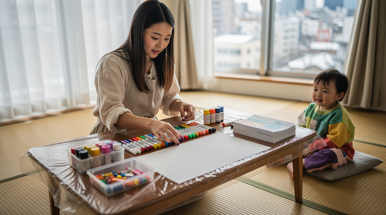 2歳室内遊びアート汚れない環境の作り方【準備編】