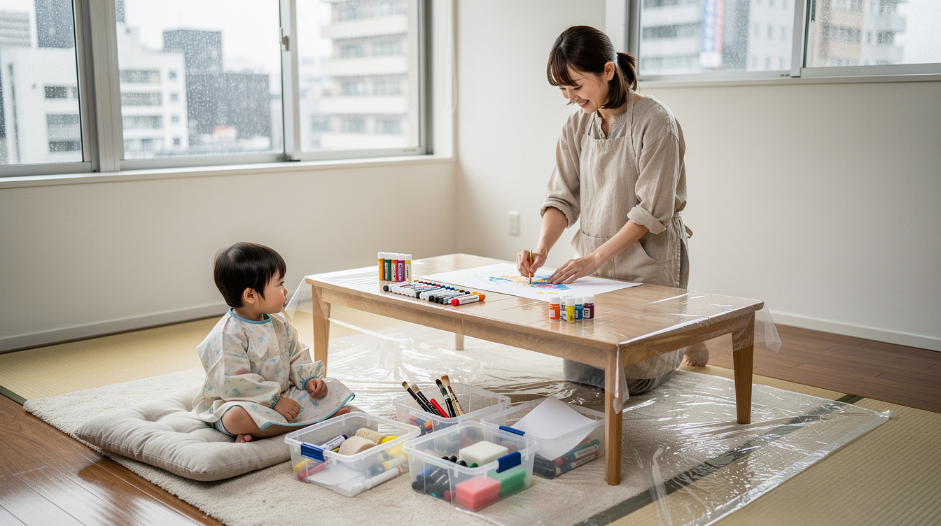 2歳室内遊びアート汚れないための事前準備と環境づくり
