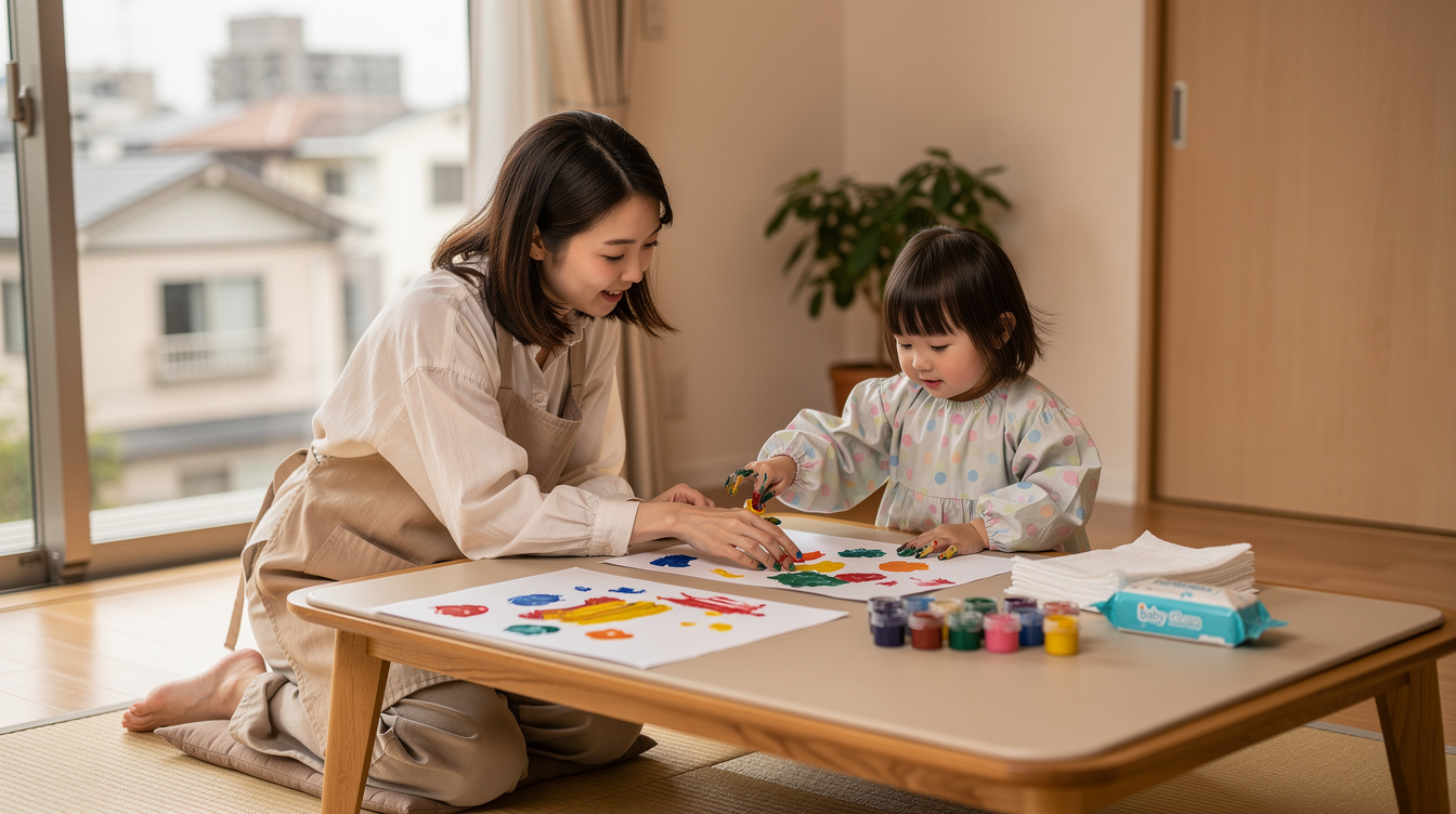 2歳室内遊びアート汚れないための基本準備と汚れ防止グッズ