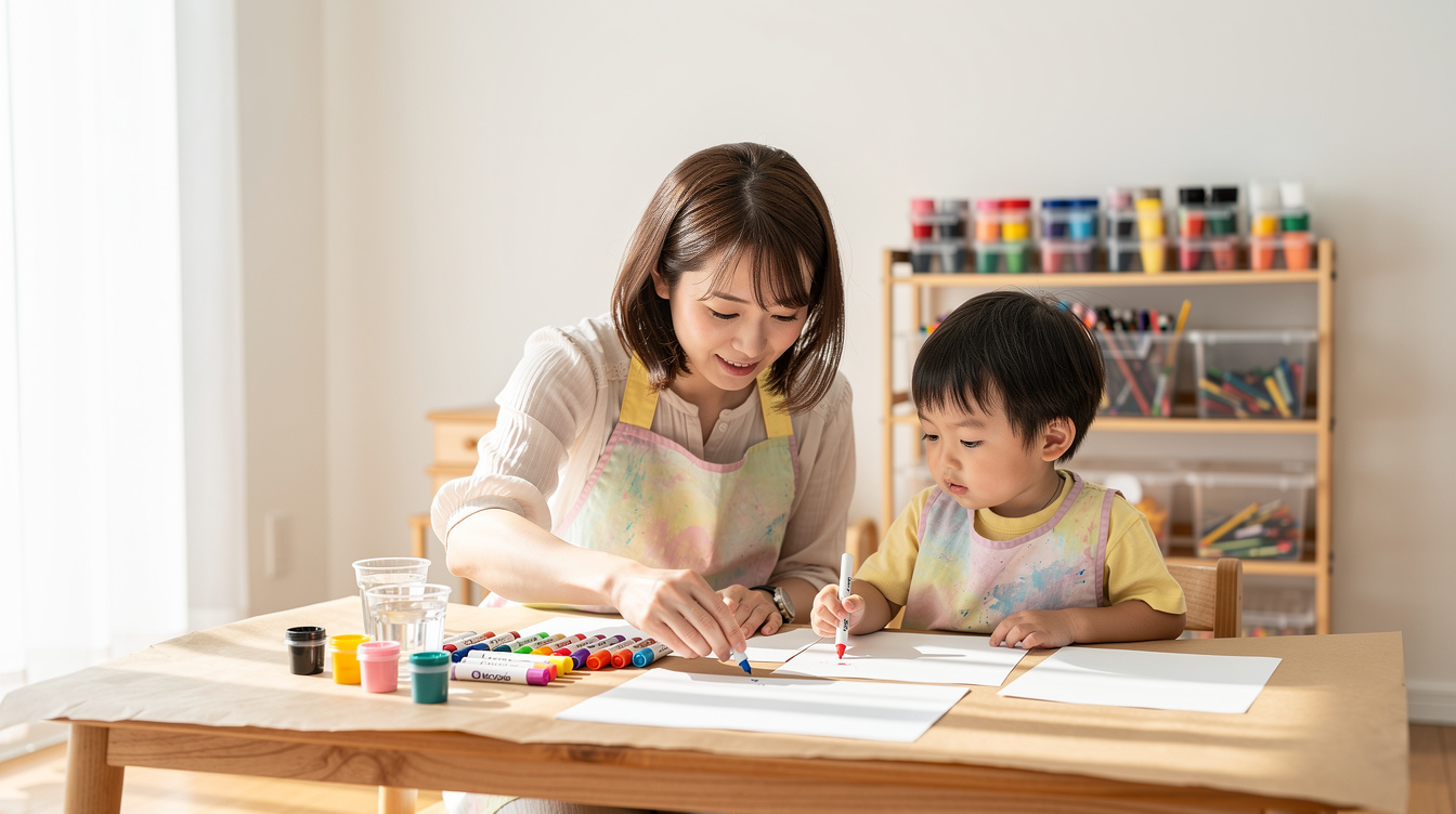 2歳室内遊びアート汚れない最強の下準備5ステップ