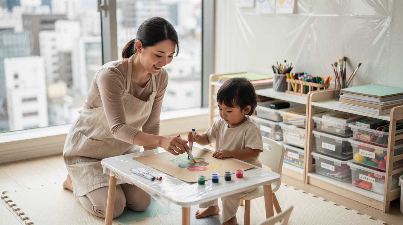 2歳室内遊びアート汚れないための環境づくりと養生テクニック