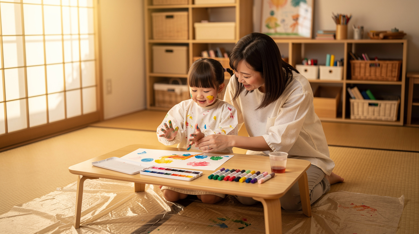 2歳室内遊びアート汚れないための環境づくり3ステップ