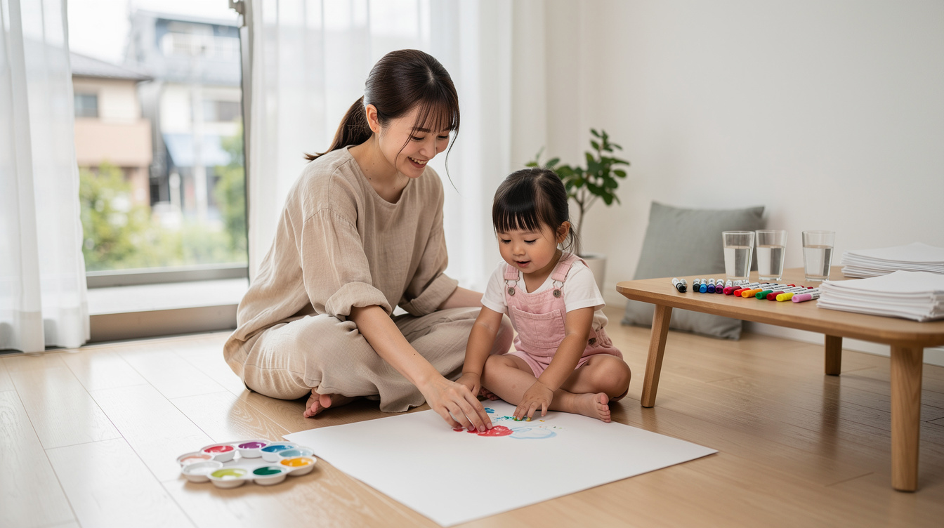2歳室内遊びアート汚れない方法①〜③:道具いらずの超簡単アイデア