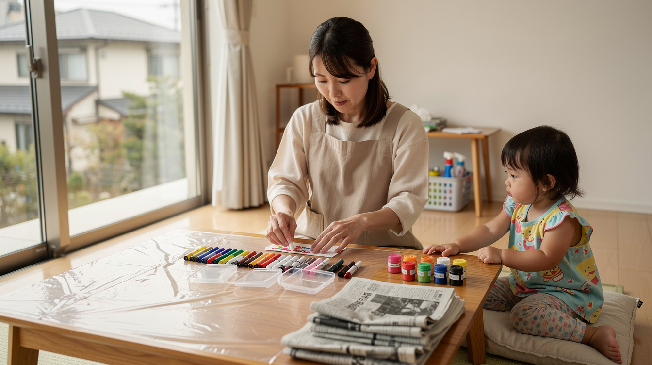 2歳室内遊びアート汚れないための準備3か条