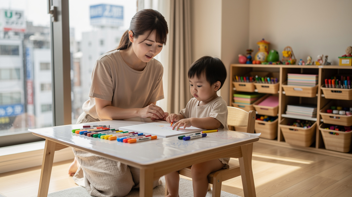 2歳室内遊びアート汚れない環境のセッティング方法