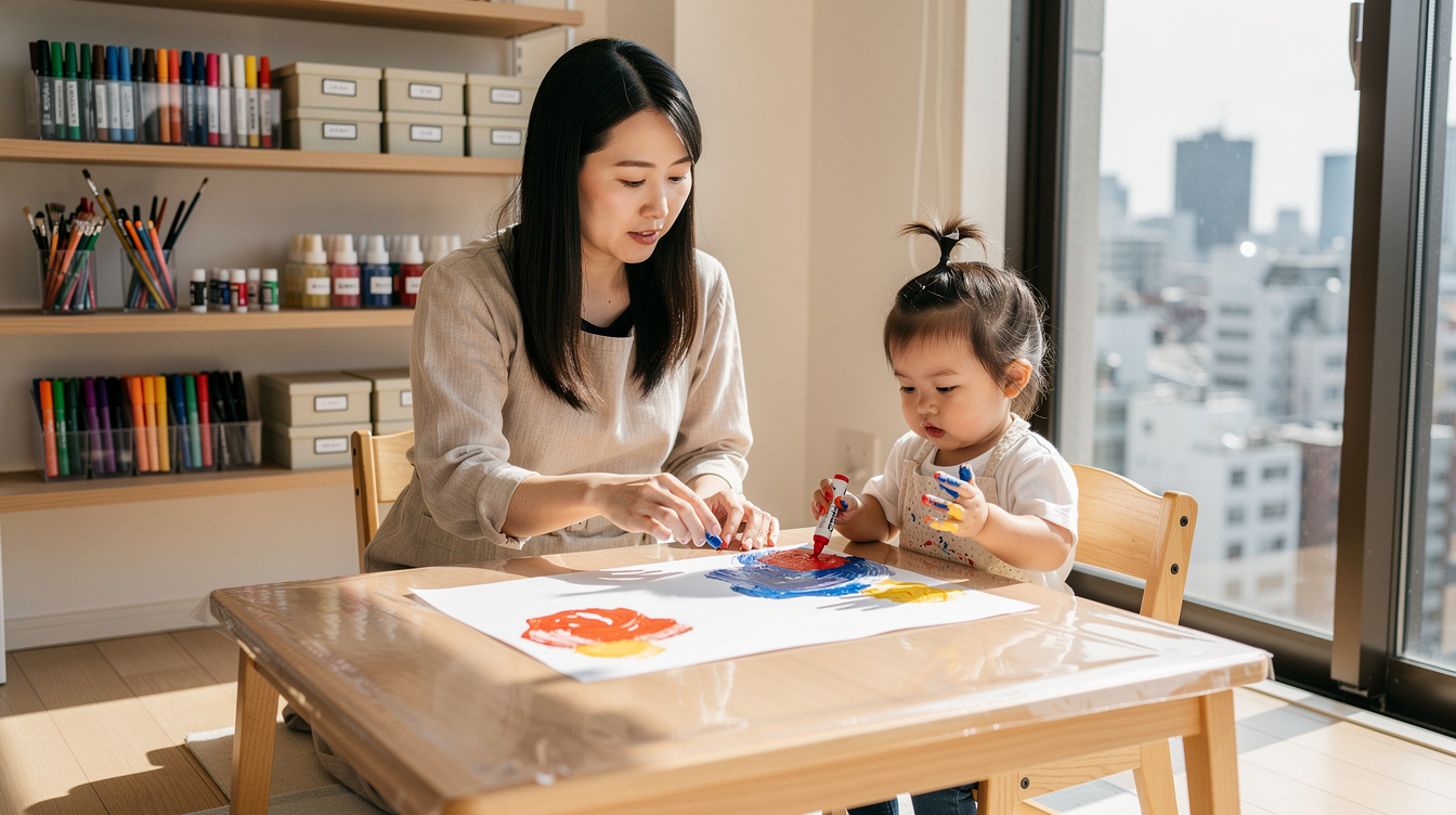 2歳室内遊びアート汚れない環境の整え方【セッティング術】