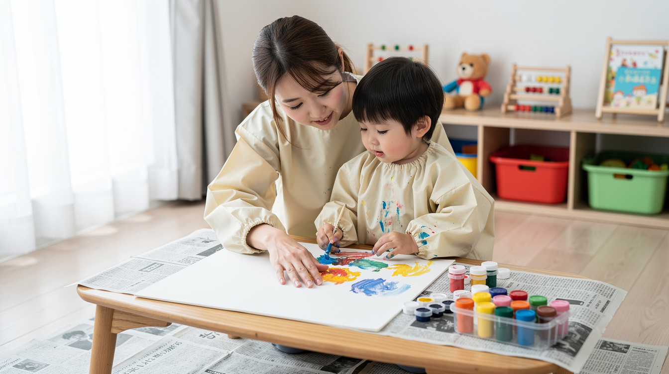 2歳室内遊びアート汚れない!下準備と基本対策