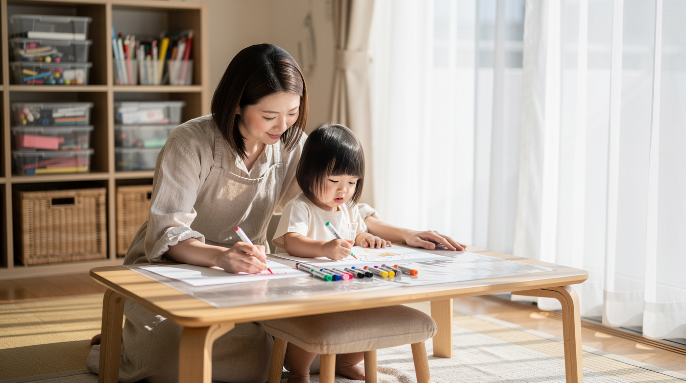 2歳室内遊びアート汚れないための環境設定のコツ