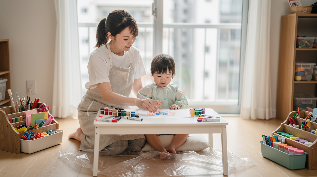 2歳室内遊びアート汚れない環境づくり｜事前準備リスト