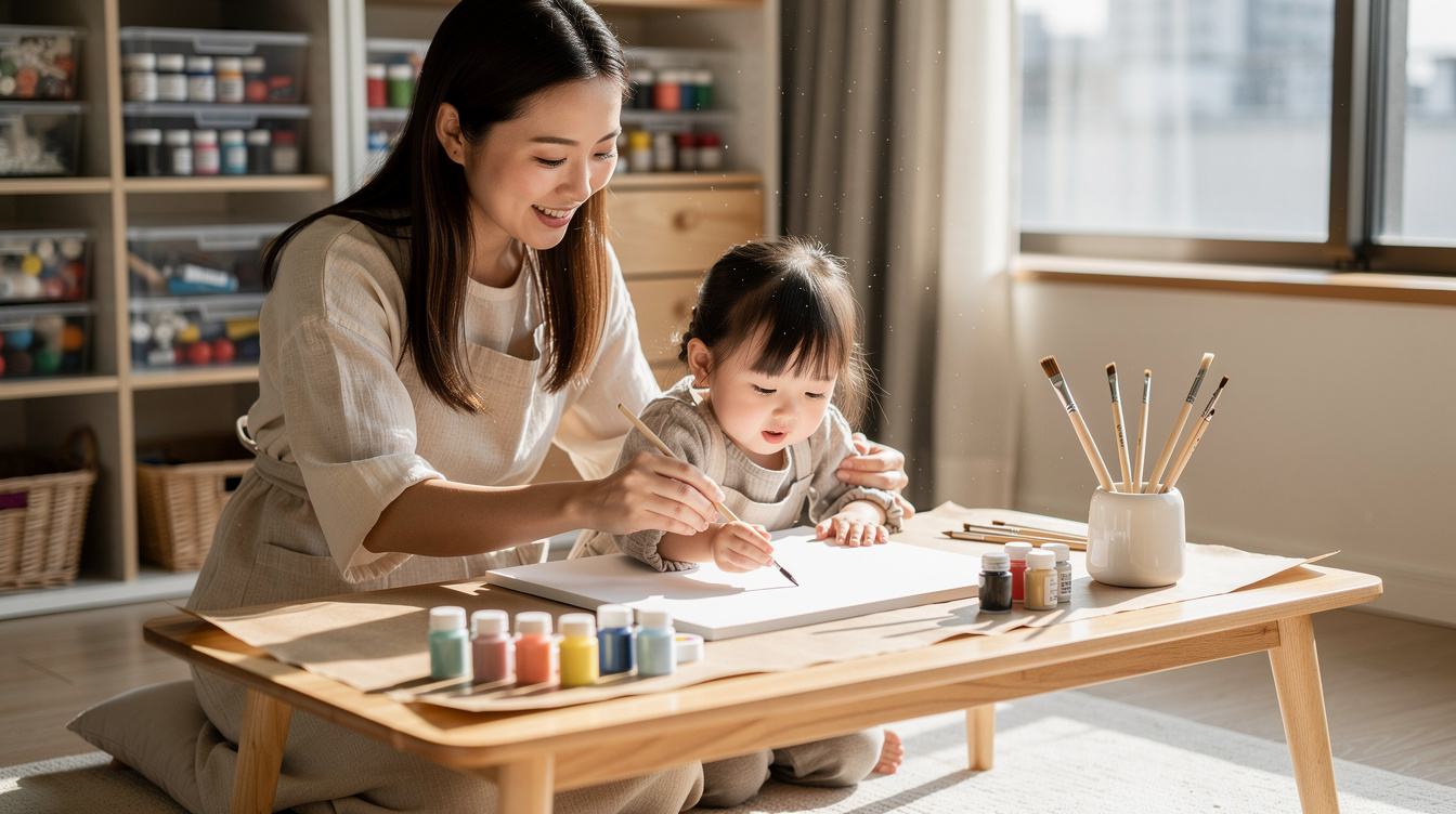 2歳室内遊びアート汚れないための環境づくりと事前準備