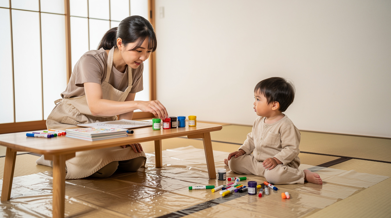 2歳室内遊びアート汚れないための事前準備と環境作り