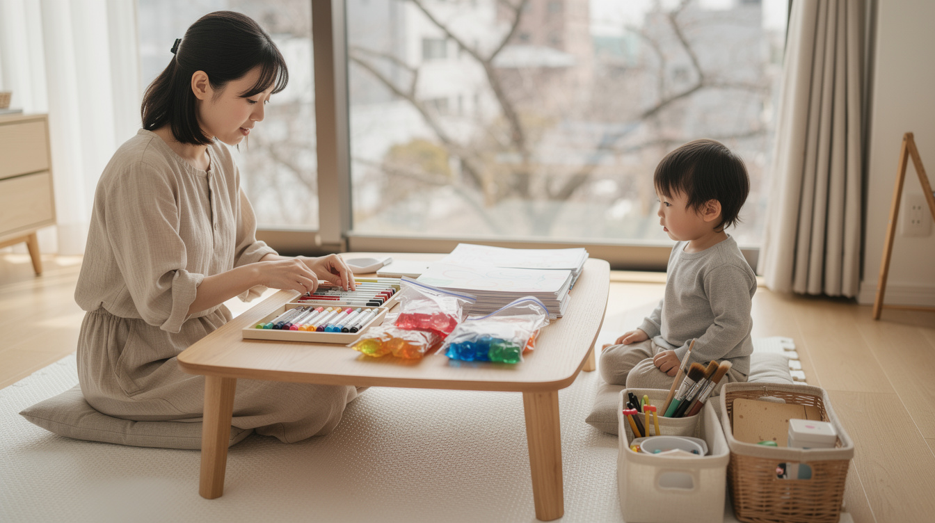 2歳室内遊びアート汚れないを始める前の準備