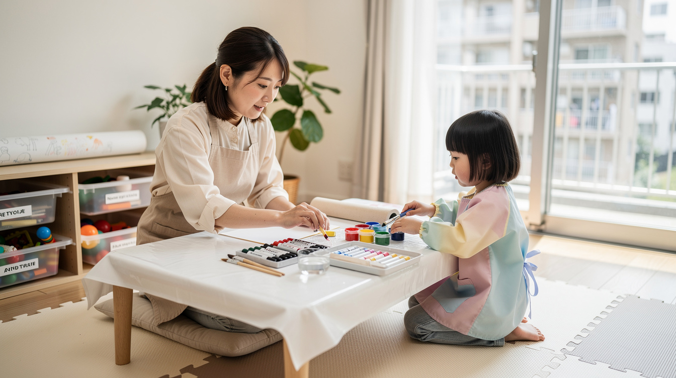 2歳室内遊びアート汚れないための準備と環境づくり