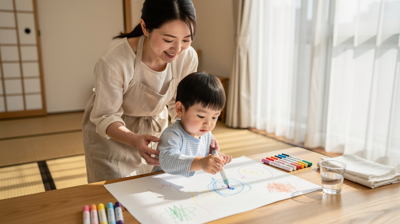2歳室内遊びアート汚れないが大切な理由