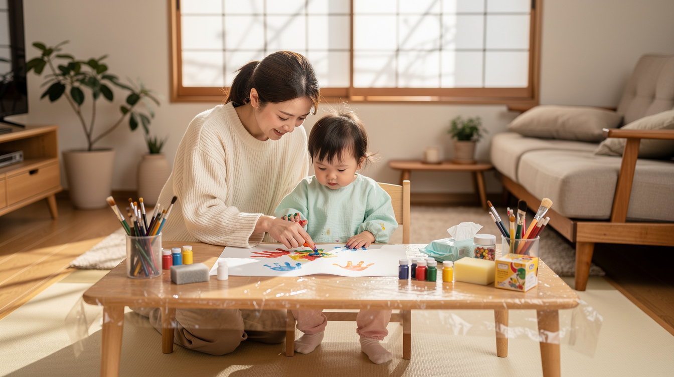 2歳室内遊びアート汚れない環境の整え方