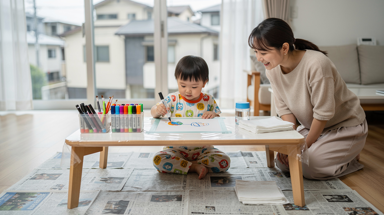 2歳室内遊びアート汚れない｜環境づくりの具体的な準備方法