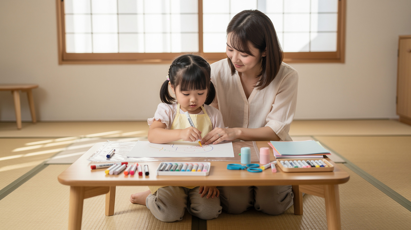 2歳室内遊びアート汚れないための環境づくりと事前準備