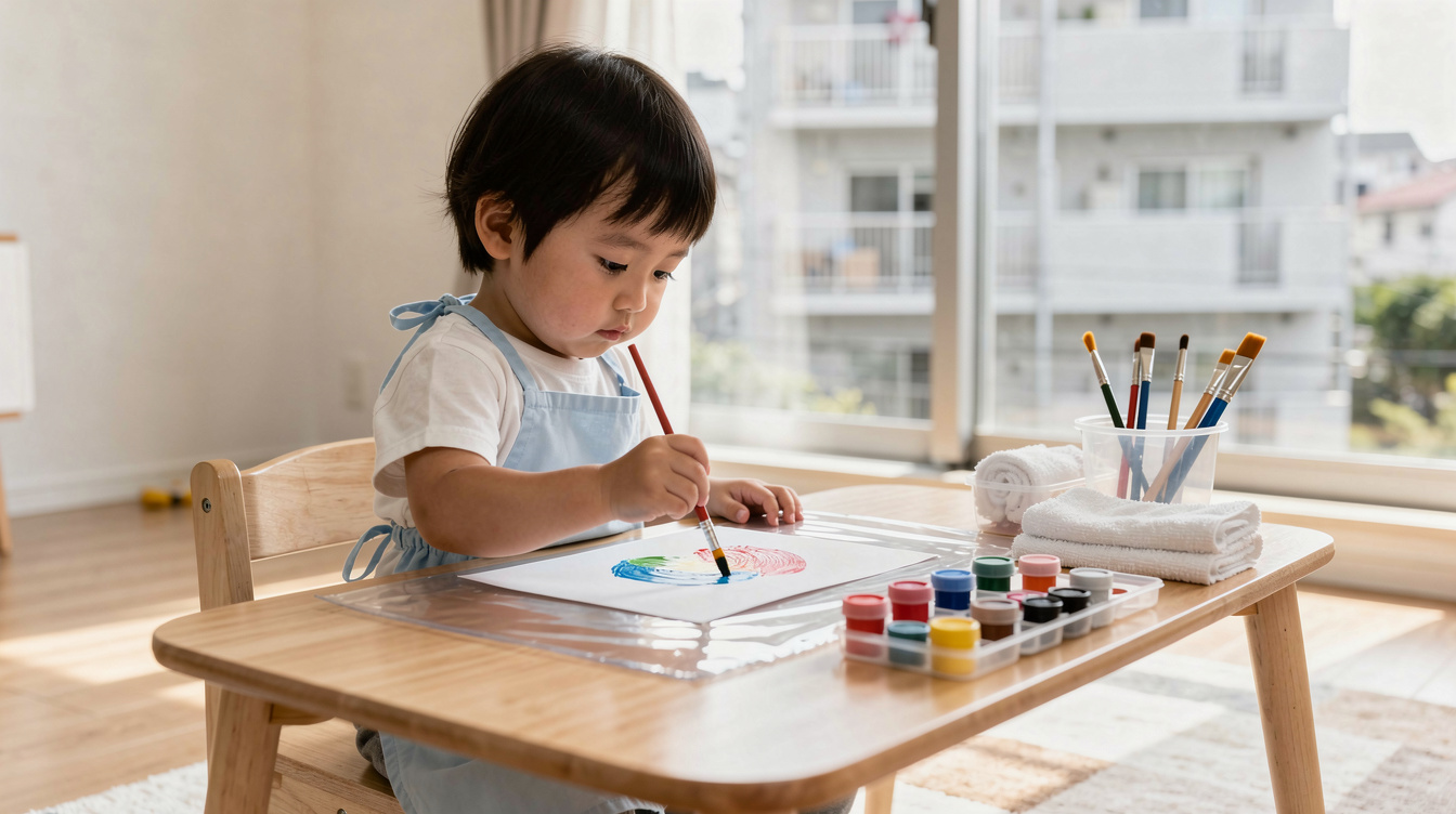 2歳室内遊びアート汚れない環境の作り方
