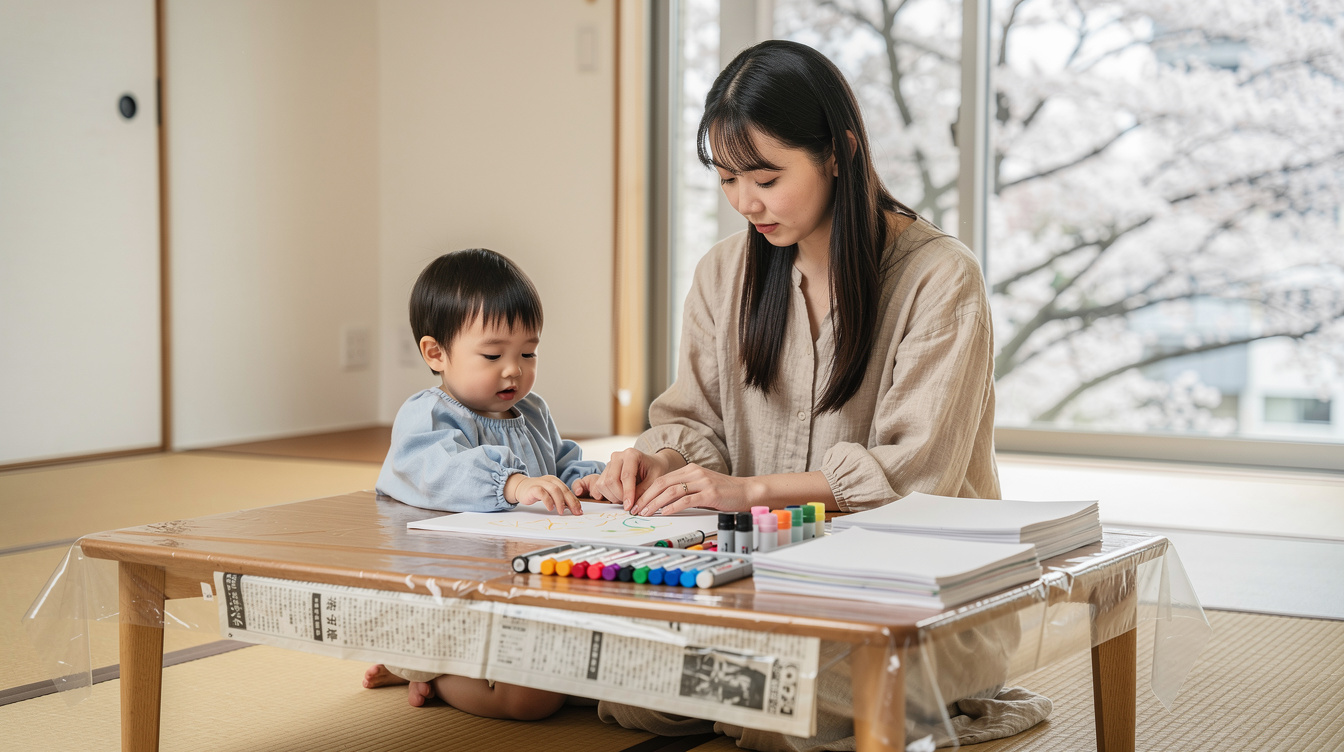 2歳室内遊びアート汚れない準備の極意|下準備が9割