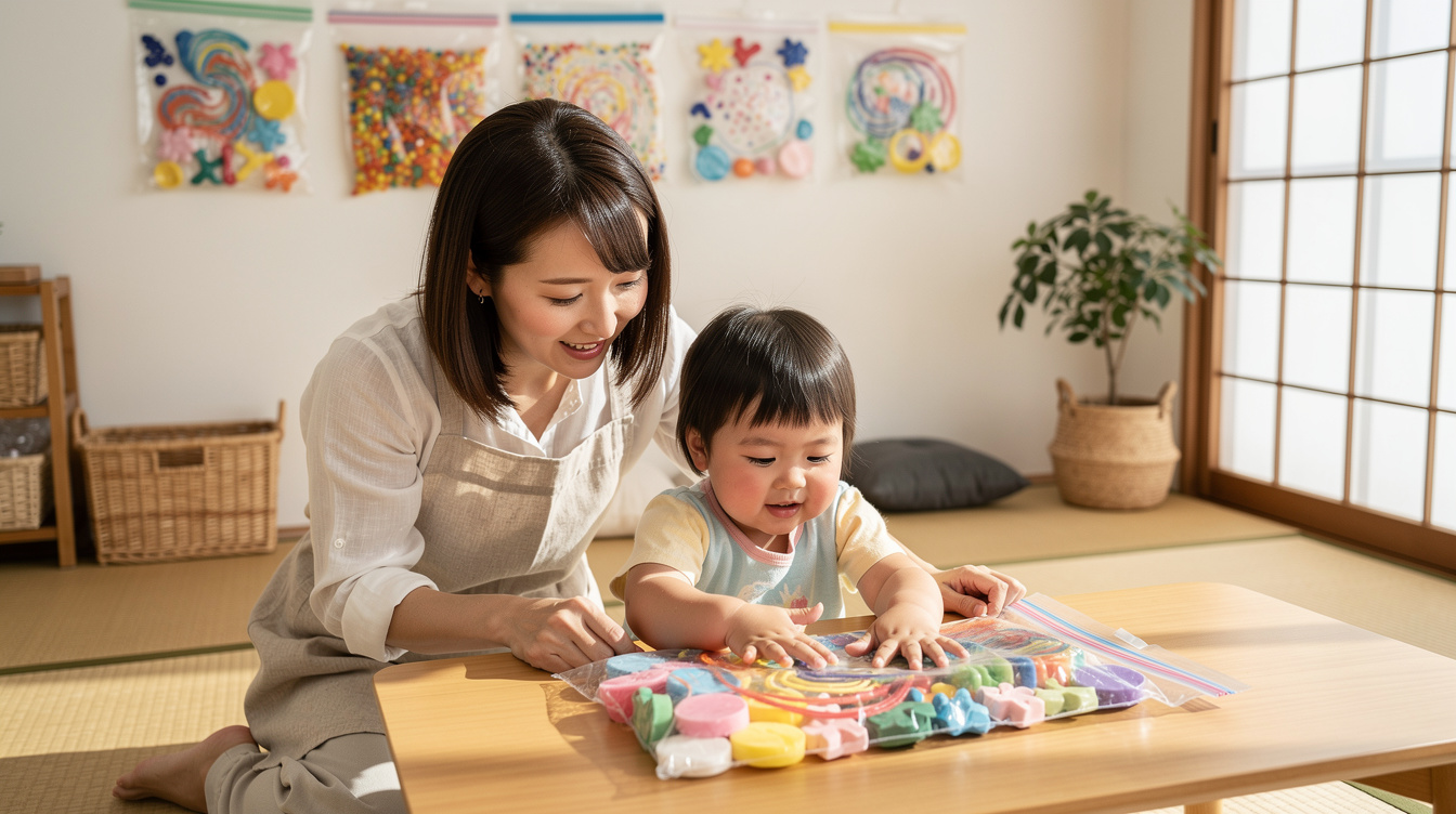 2歳室内遊びアート汚れない超定番!ジップバッグアートの作り方