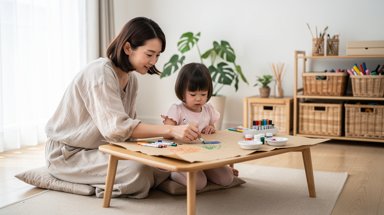 2歳室内遊びアート汚れない環境の整え方