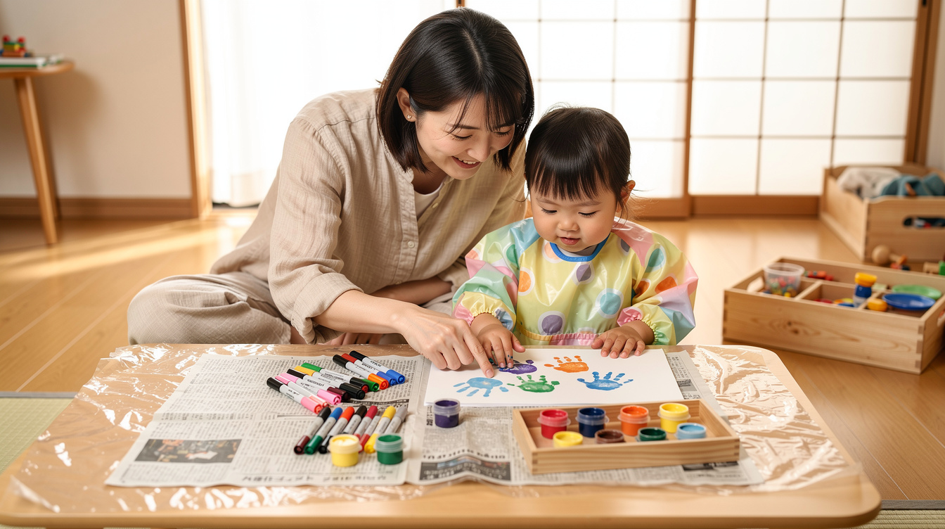 2歳室内遊びアート汚れない準備の基本|下敷き・エプロン・素材選び