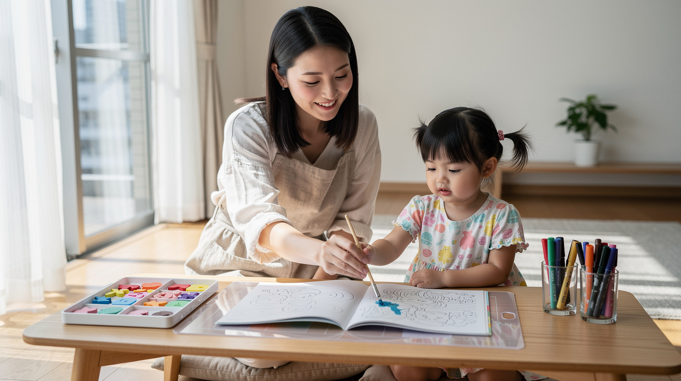 2歳室内遊びアート汚れないおすすめ方法①〜④:道具を工夫する