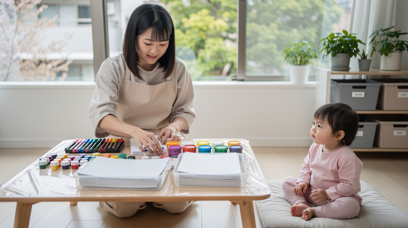 2歳室内遊びアート汚れないための事前準備と環境づくり