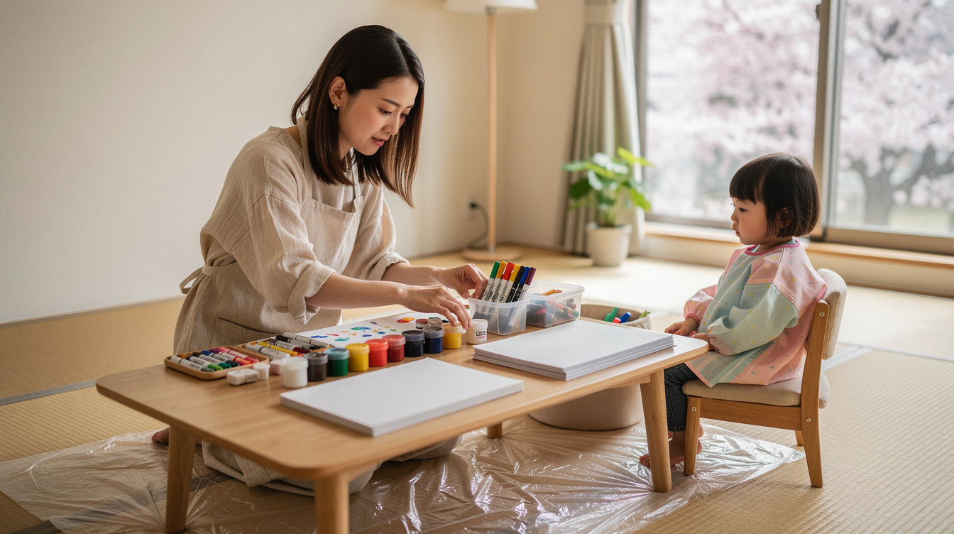 2歳室内遊びアート汚れない環境の整え方【準備編】