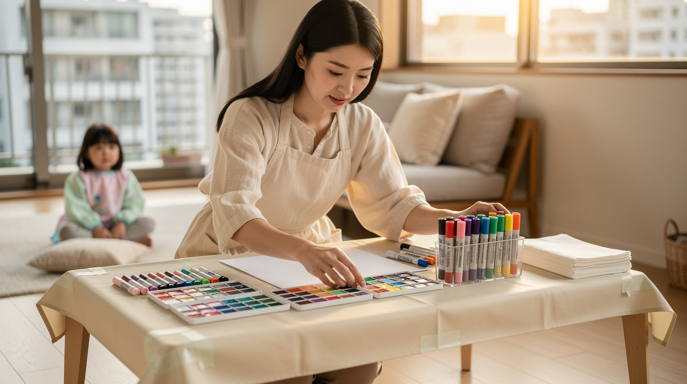 2歳室内遊びアート汚れない!下準備の完全手順
