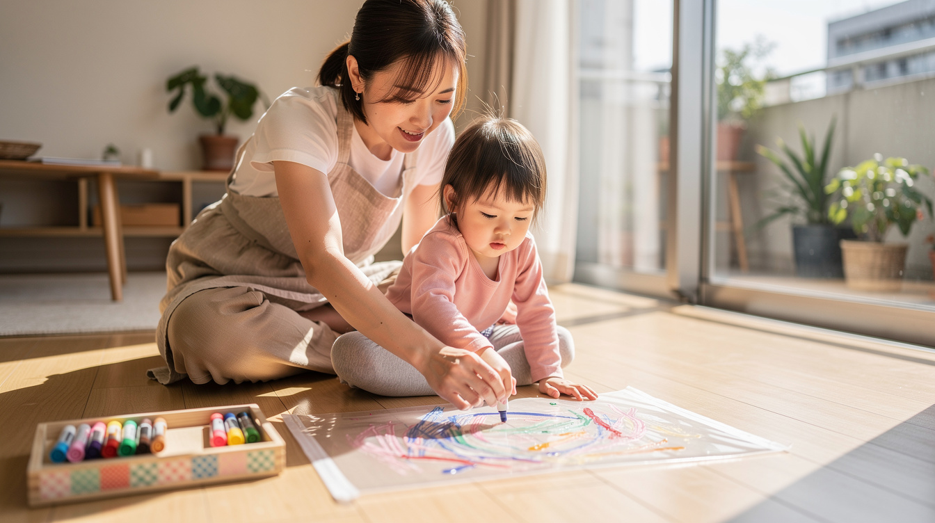 2歳室内遊びアート汚れない【袋・シート活用】アイデア3選
