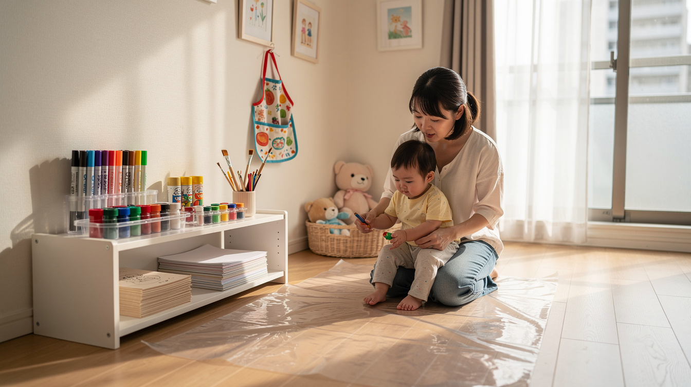 2歳室内遊びアート汚れない環境づくりの準備と必須グッズ