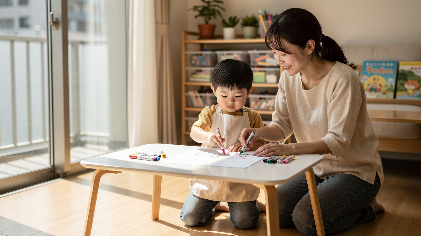 2歳室内遊びアート汚れない環境の整え方