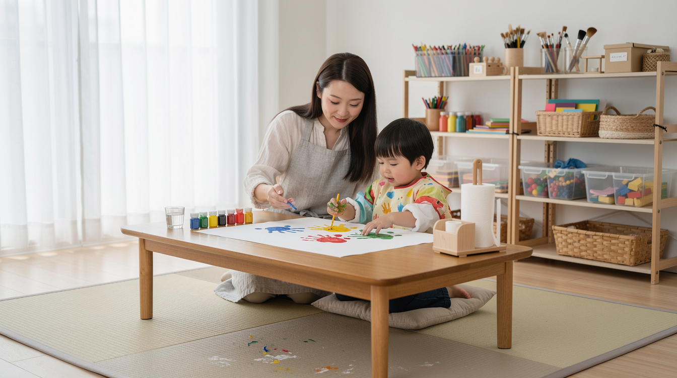 2歳室内遊びアート汚れない方法④〜⑦：環境づくりで解決