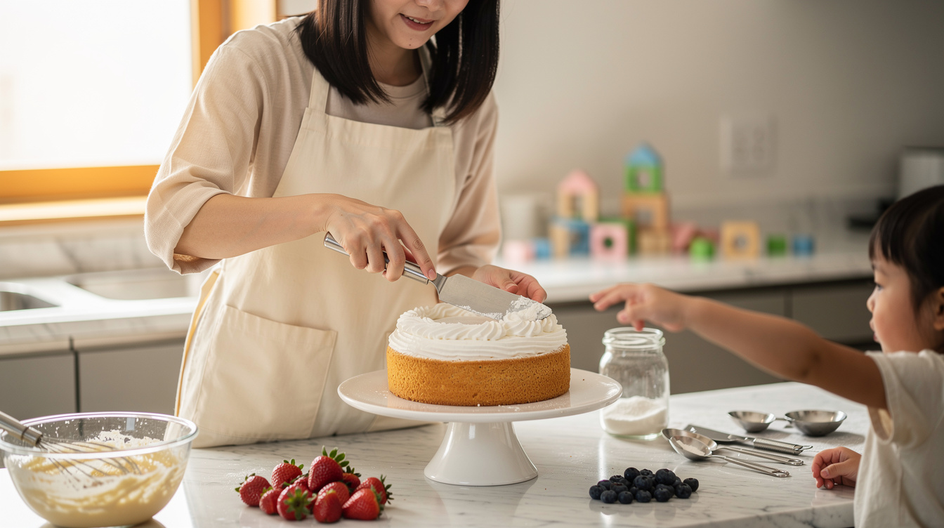 3歳誕生日ケーキ作り方|生クリームの塗り方とデコレーション